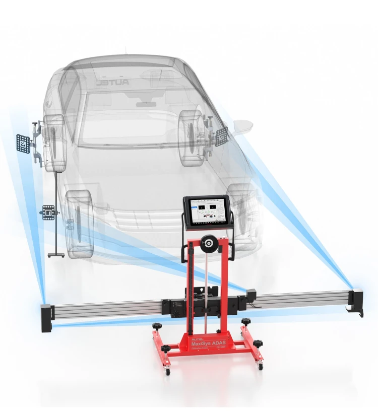 Illustration of ADAS radar calibration using Autel MaxiSys system and vehicle sensors